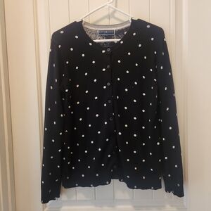 Karen Scott Black with White Polka Dot Cardigan, Size Small